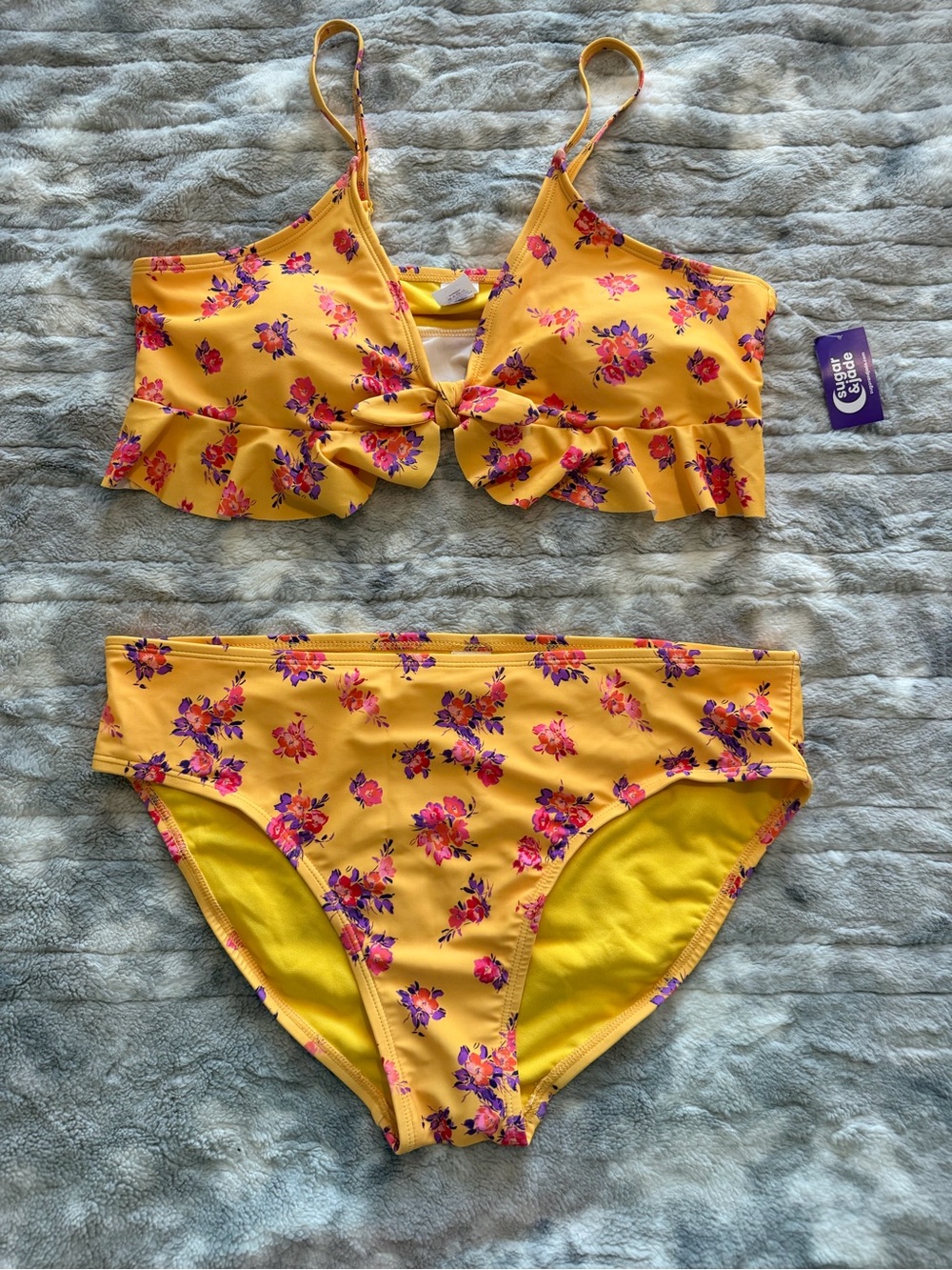 Sugar & Jade Yellow Floral Two-Piece Girls' Swim Set XXL 20/22